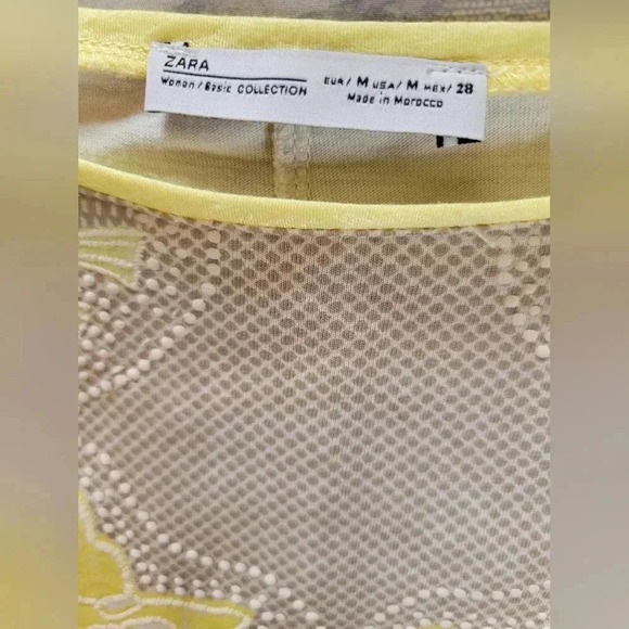 Zara | Beautiful Yellow & Gray T-Shirt with Rolled Sleeves, Size M - Picture 4 of 7